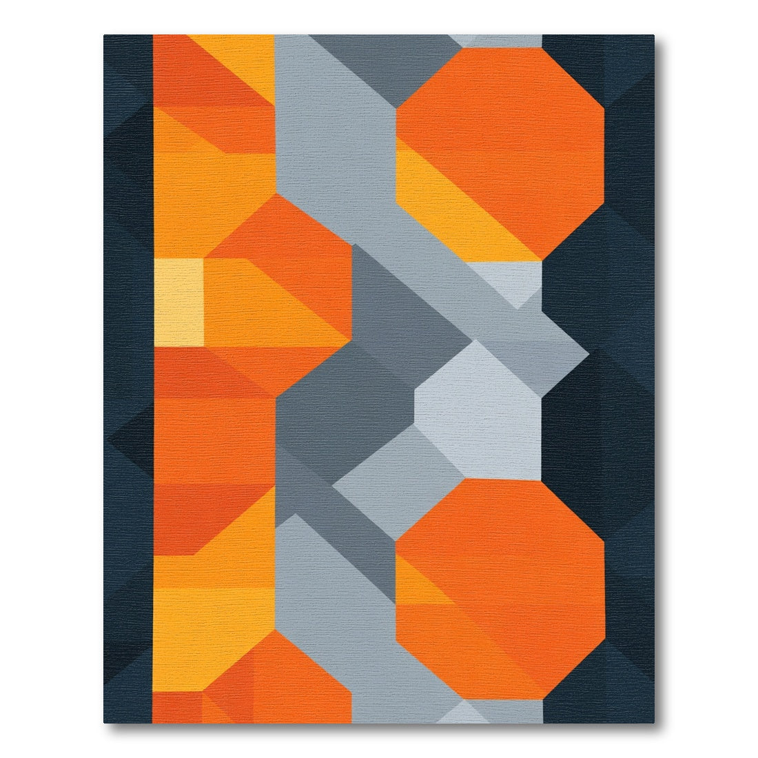 Modern Orange Gray Geometric Octagons Rug