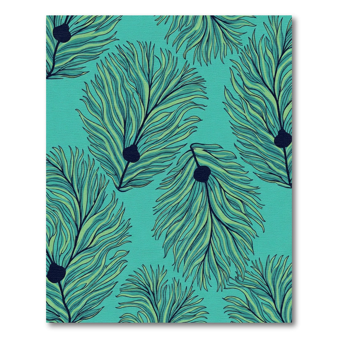 Teal Feathered Fern Organic Flow Rug