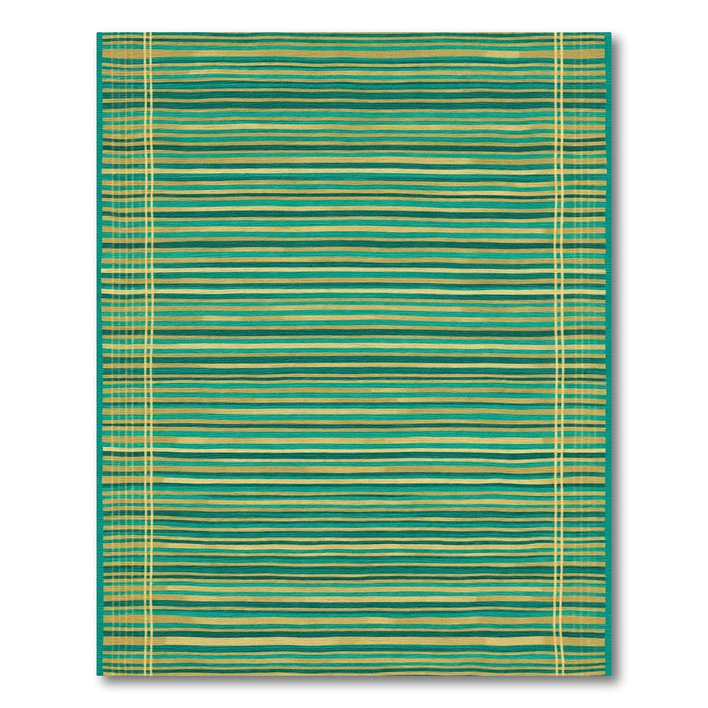 Teal Gold Striped Border Rug