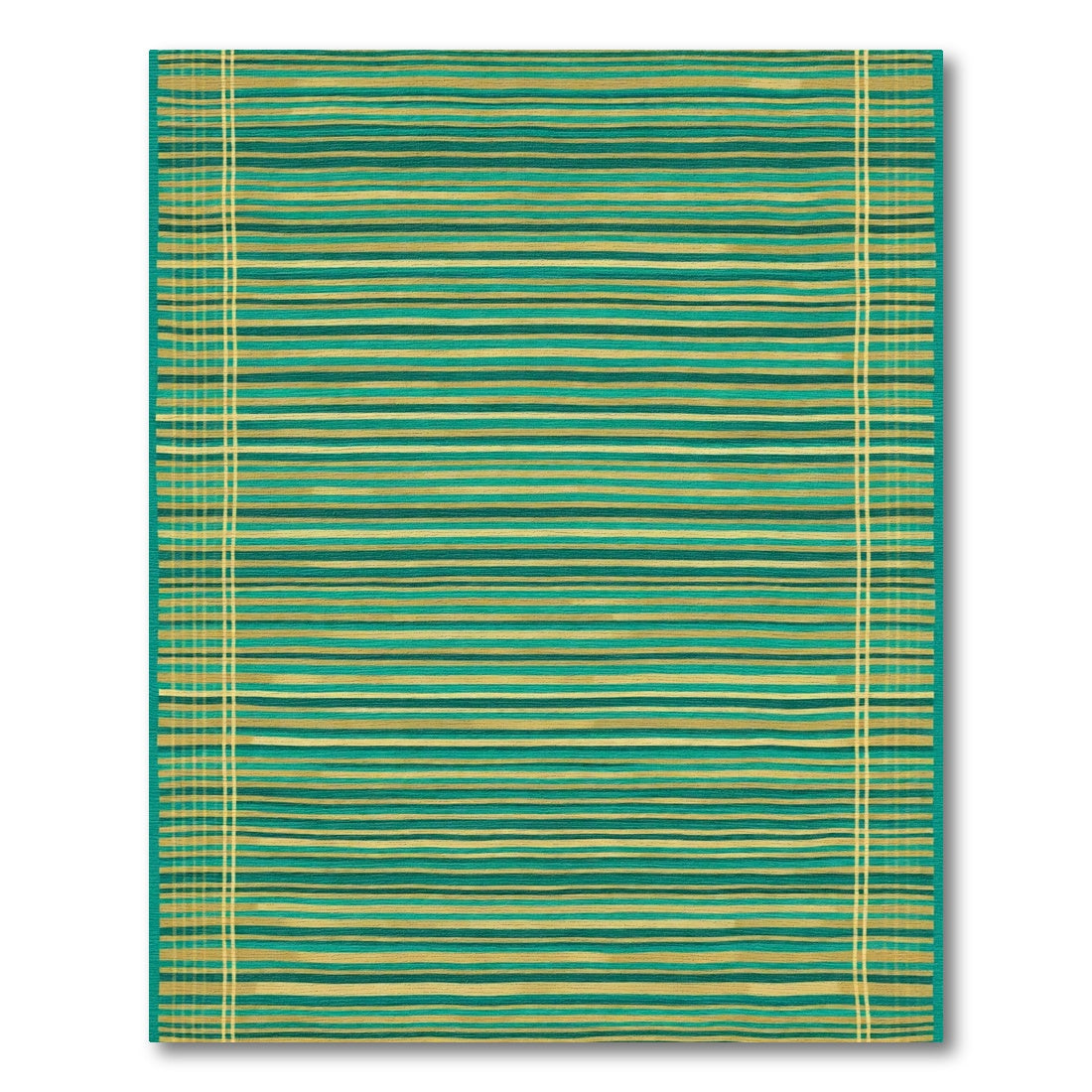 Teal Gold Striped Border Rug