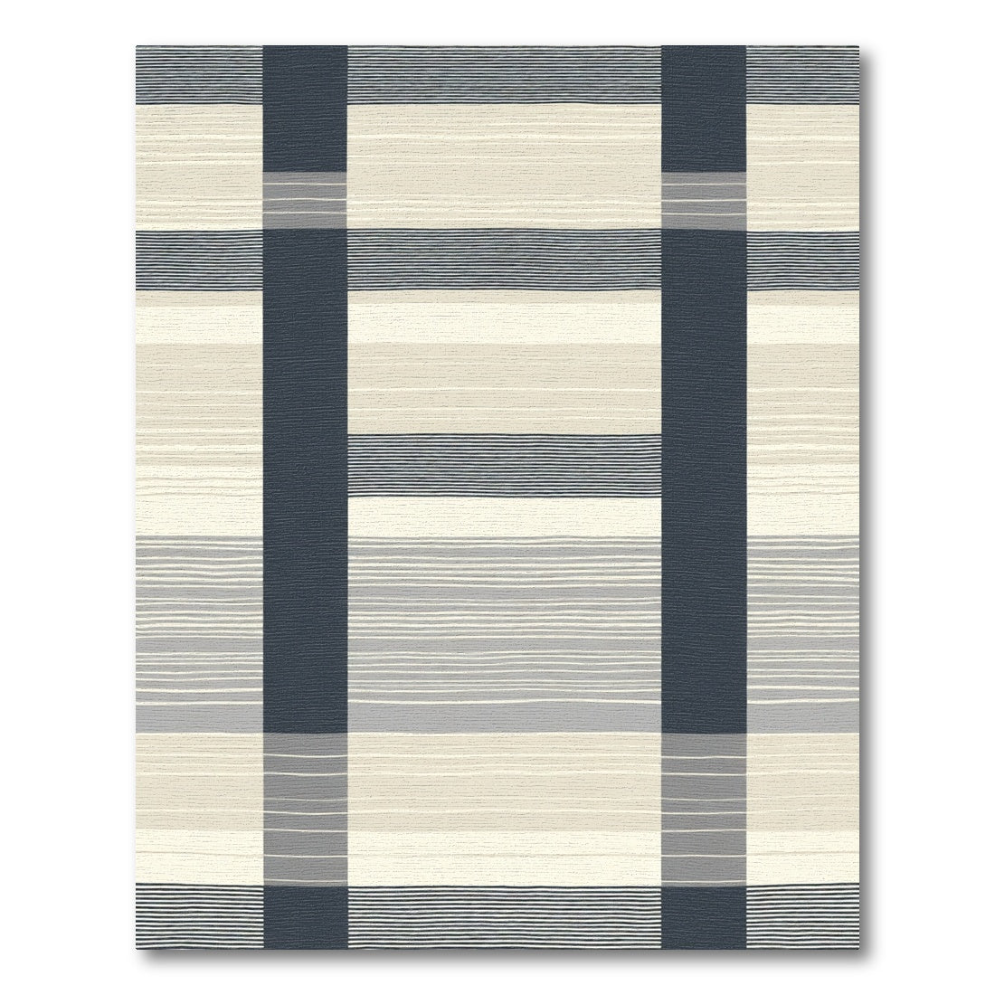 Navy Cream Gray Stripe Rug