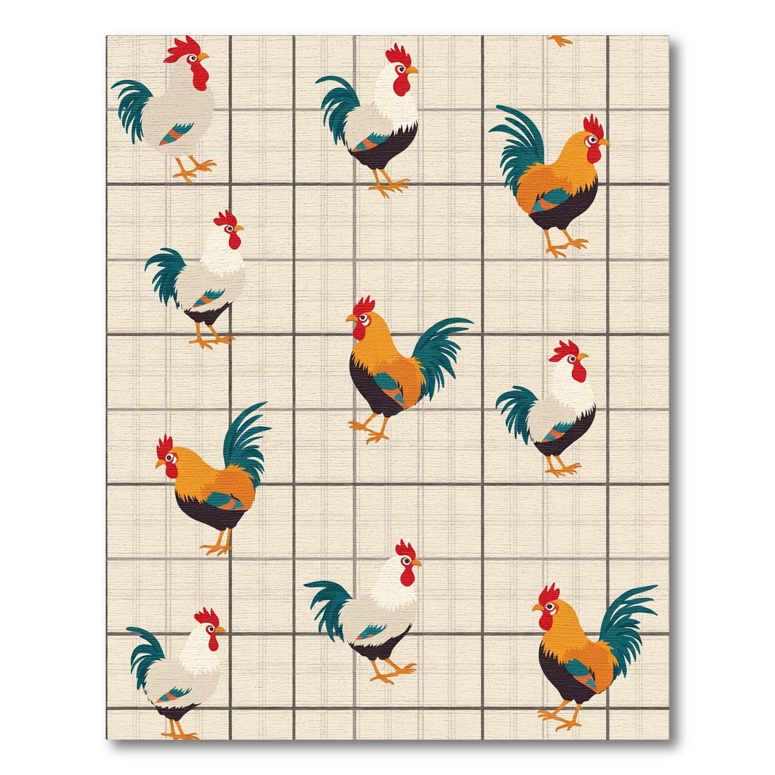 Farmhouse Roosters Plaid Background Rug