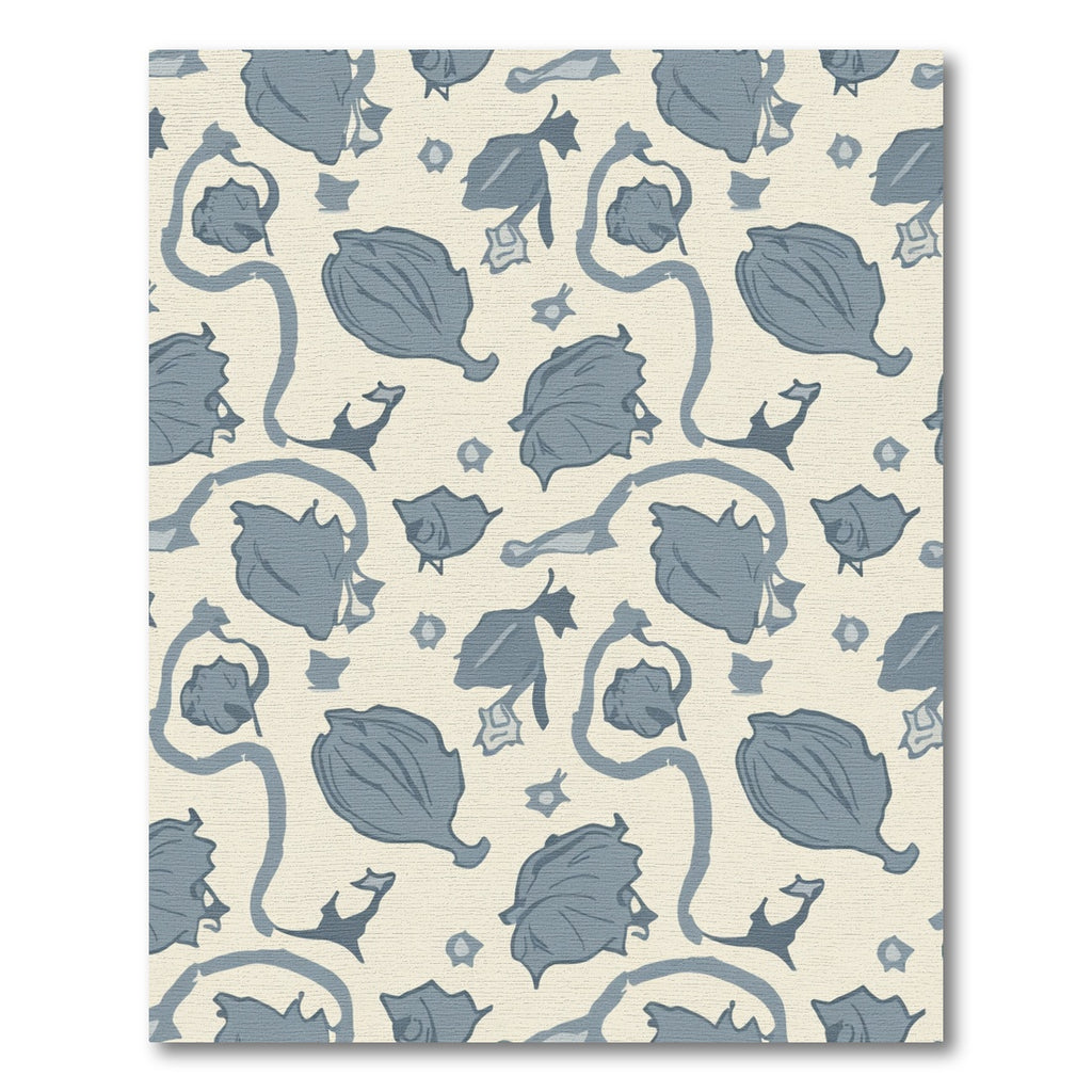 Rustic Blue Floral Vine Swirls Rug