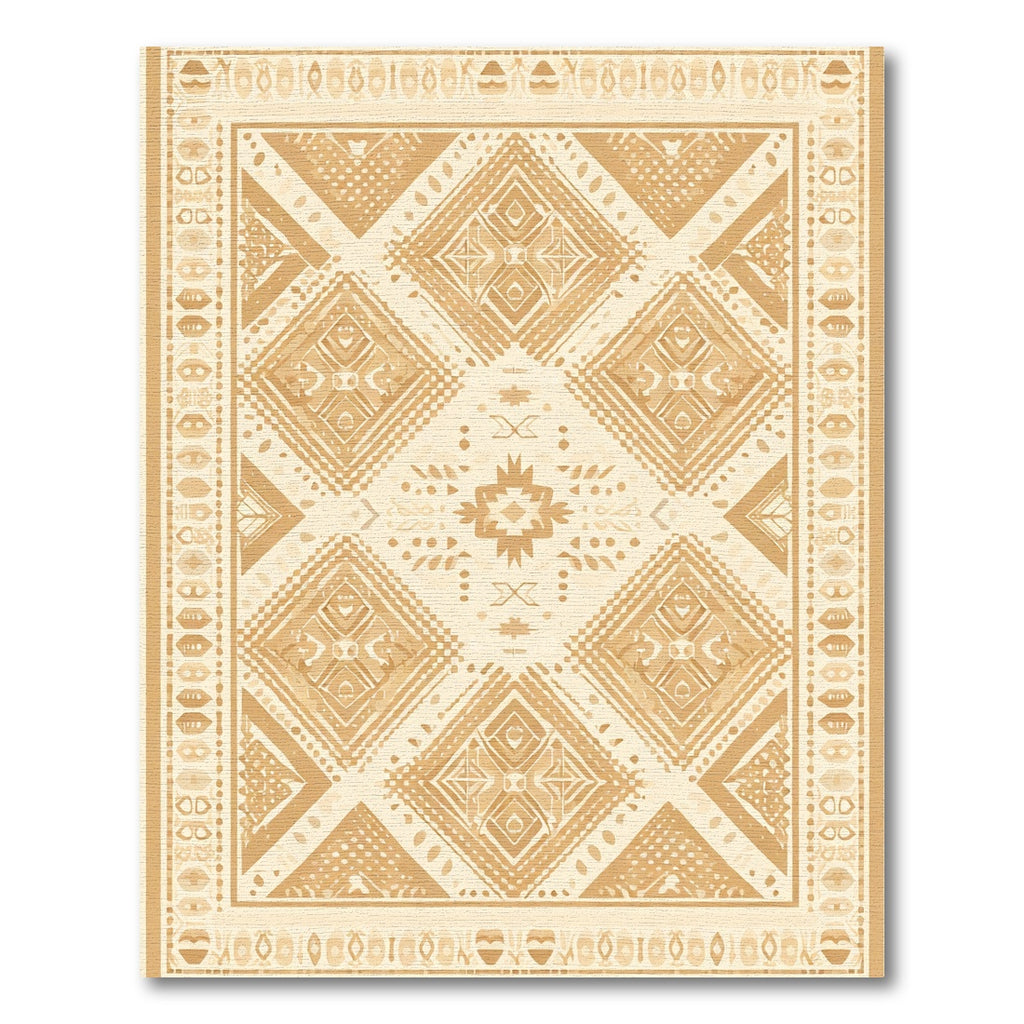 Golden Tribal Diamond Geometric Rug