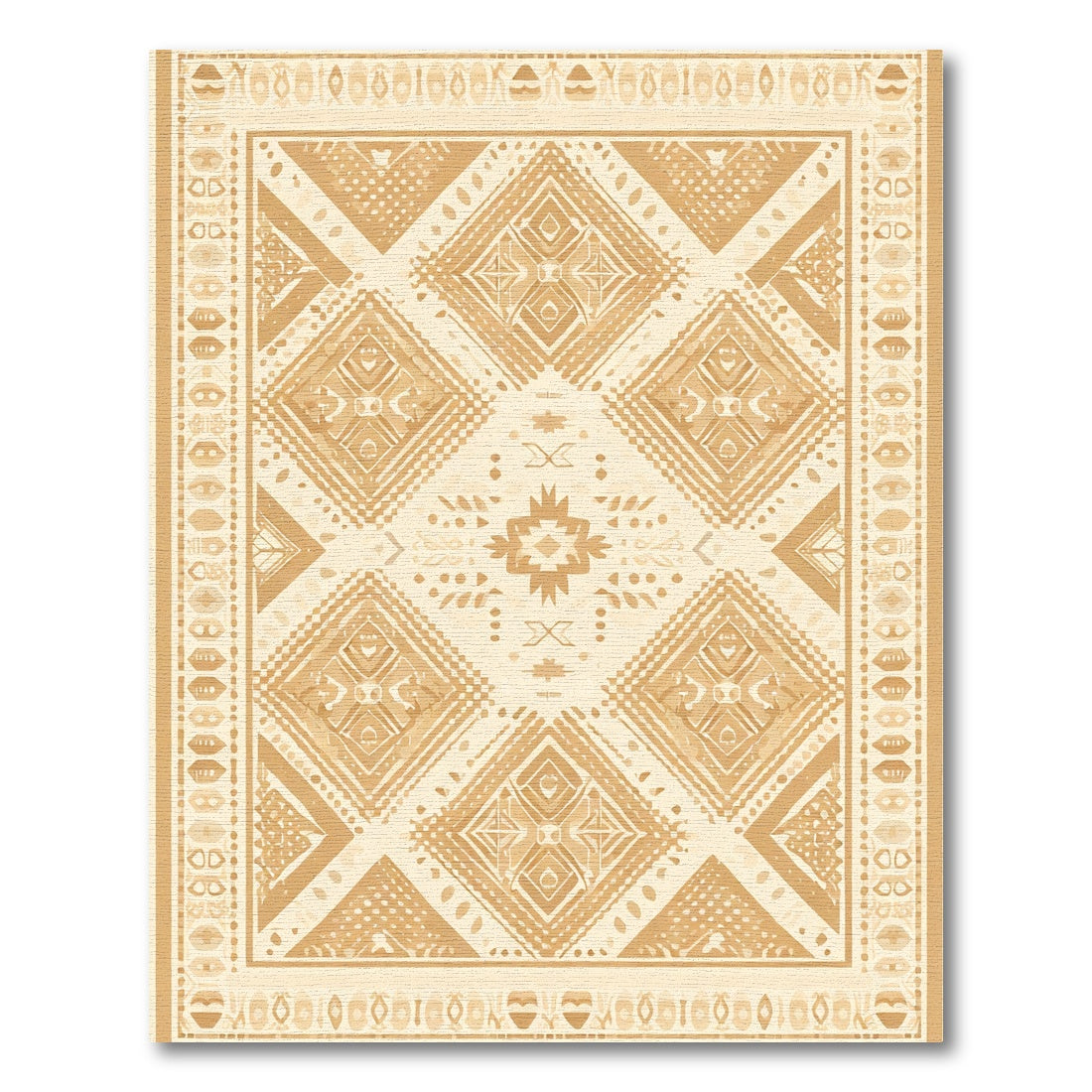 Golden Tribal Diamond Geometric Rug