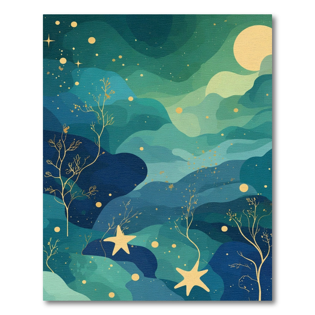 Deep Teal Starry Night Sky Rug