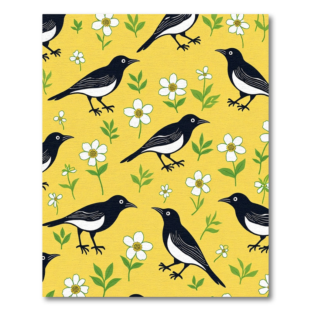 Yellow Black Bird Blossom Garden Rug