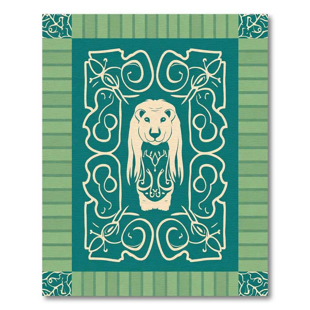 Teal Cream Leo Crested Arabesque Rug