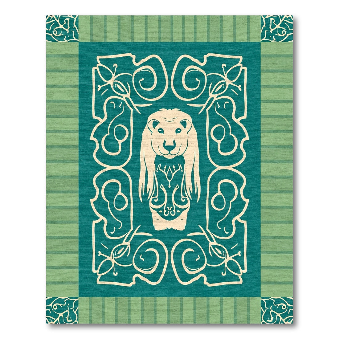 Teal Cream Leo Crested Arabesque Rug