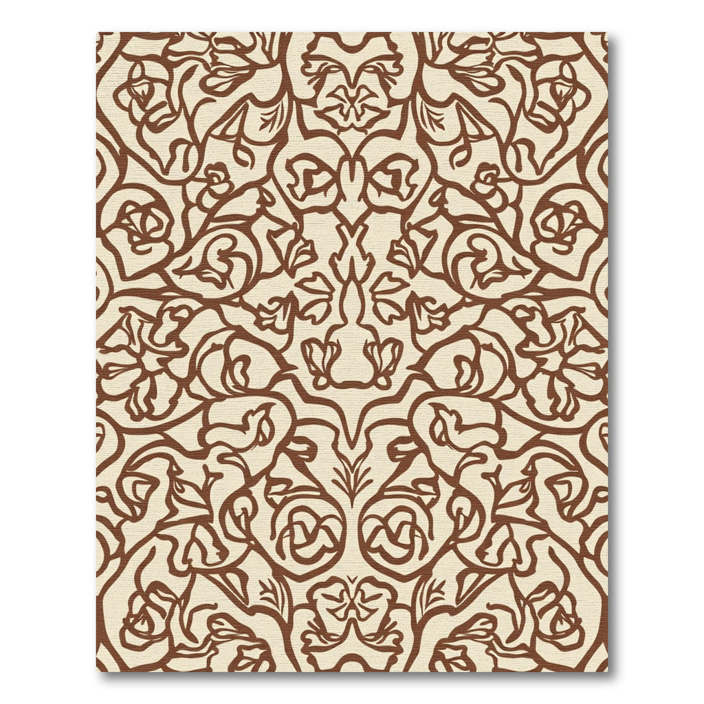 Delicate Brown Floral Scroll Arrangement Rug