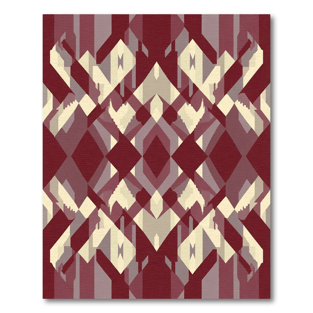 Deep Red Geometric Diamond Overlay Rug