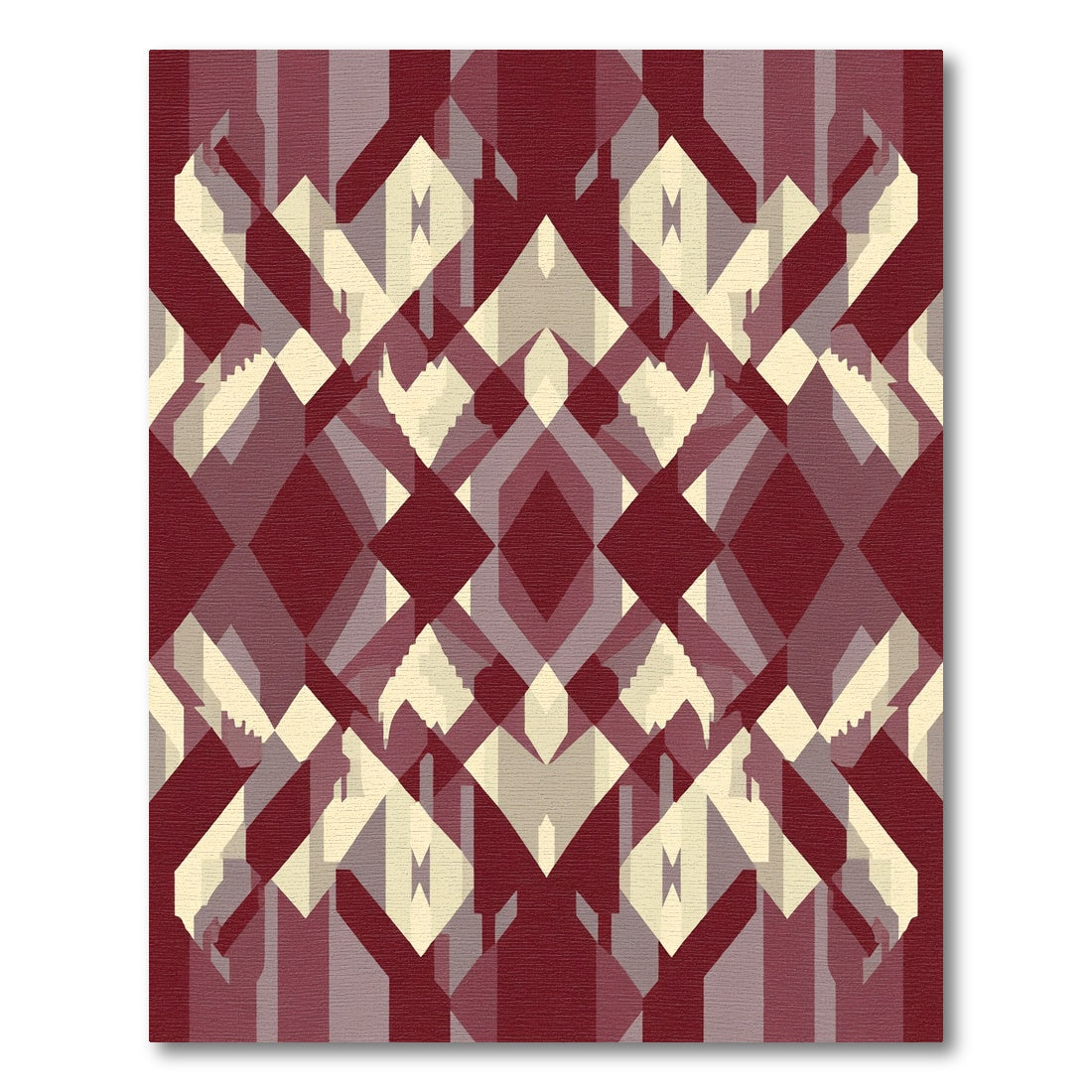 Deep Red Geometric Diamond Overlay Rug