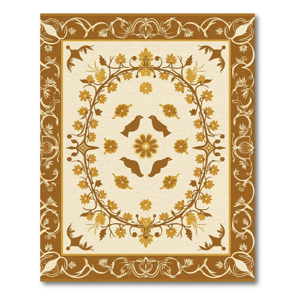 Earthy Brown Bird Floral Vine Rug