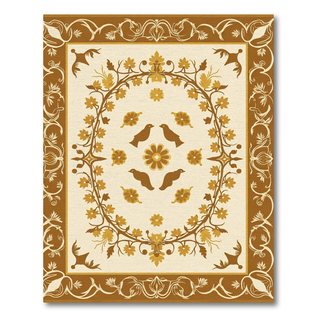 Earthy Brown Bird Floral Vine Rug