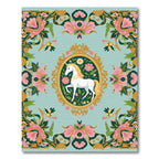 Whimsical Unicorn Floral Oval Motif Rug