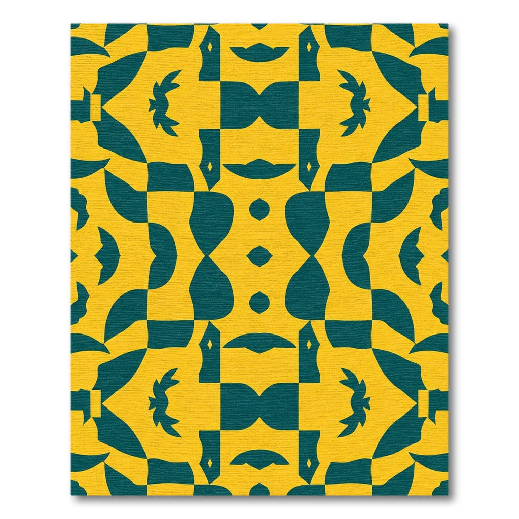 Bold Yellow Teal Geometric Symmetry Rug