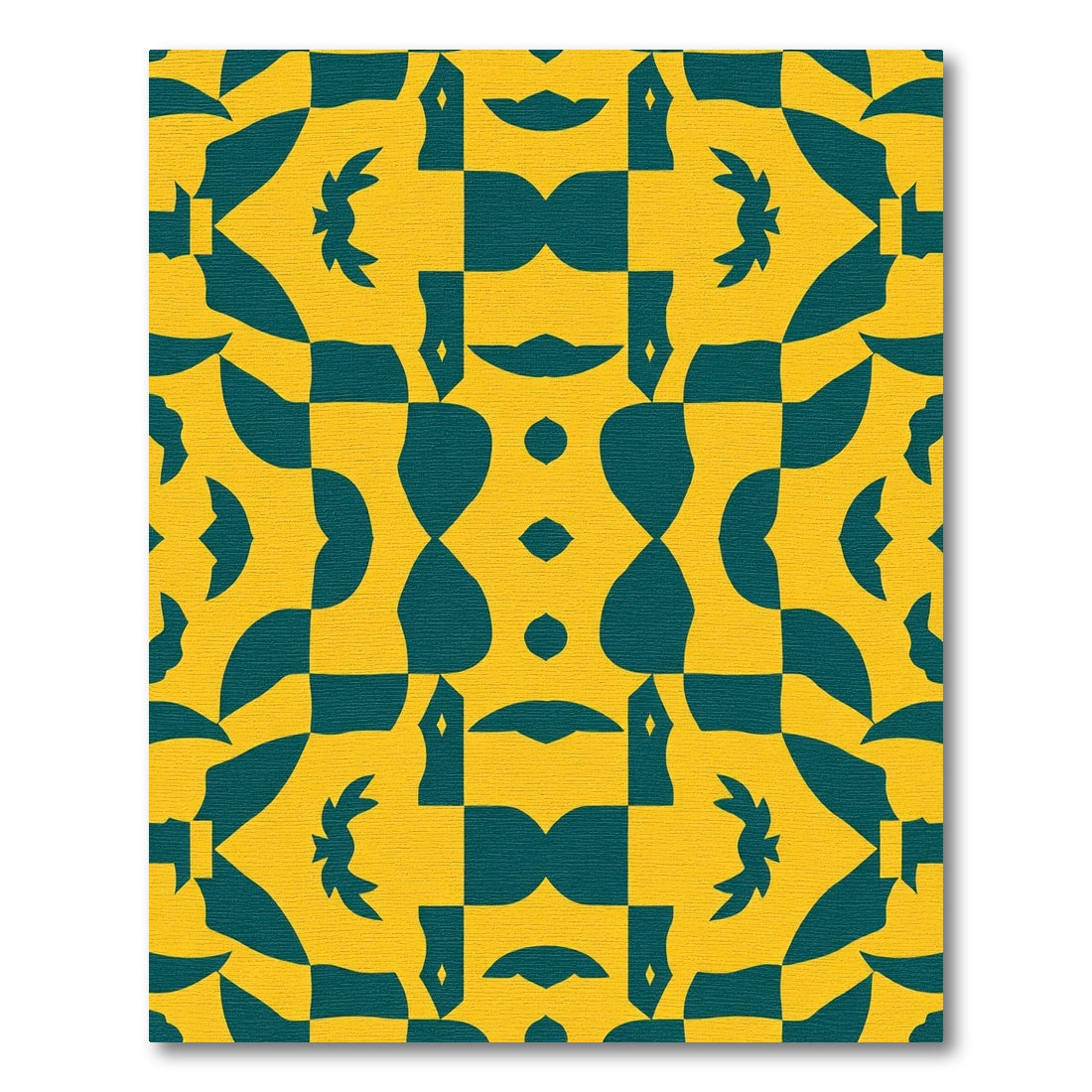 Bold Yellow Teal Geometric Symmetry Rug