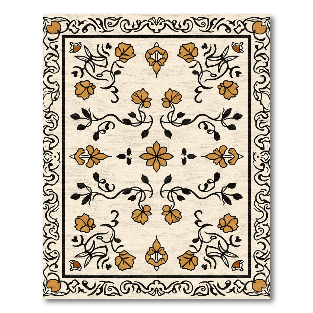 Ochre Floral Vines Bordered Rug