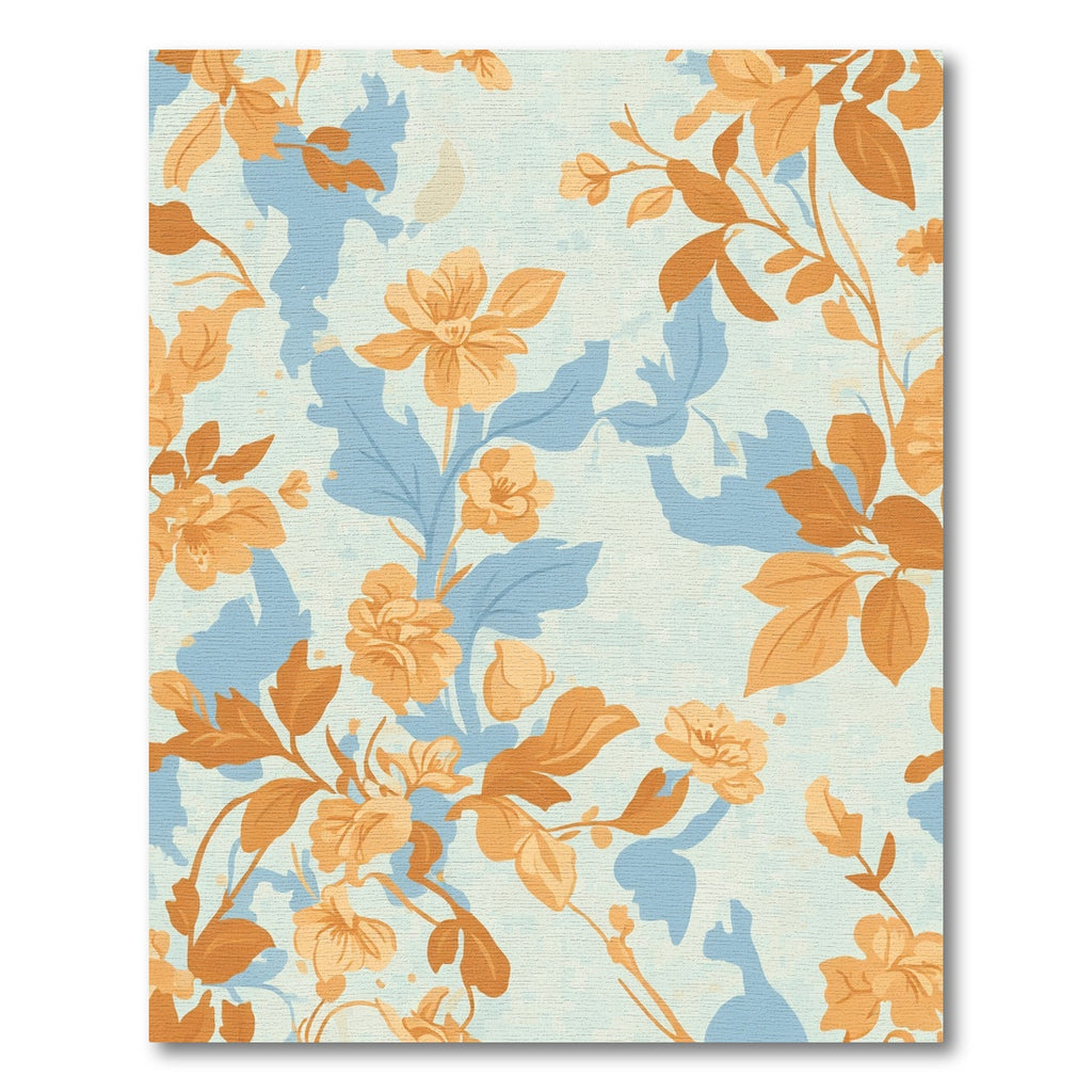 Orange Blue Floral Vines Background Rug