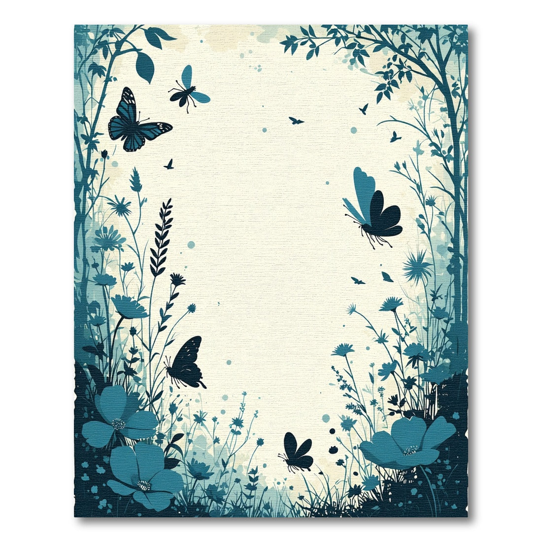 Teal Butterflies Garden Meadow Scene Rug
