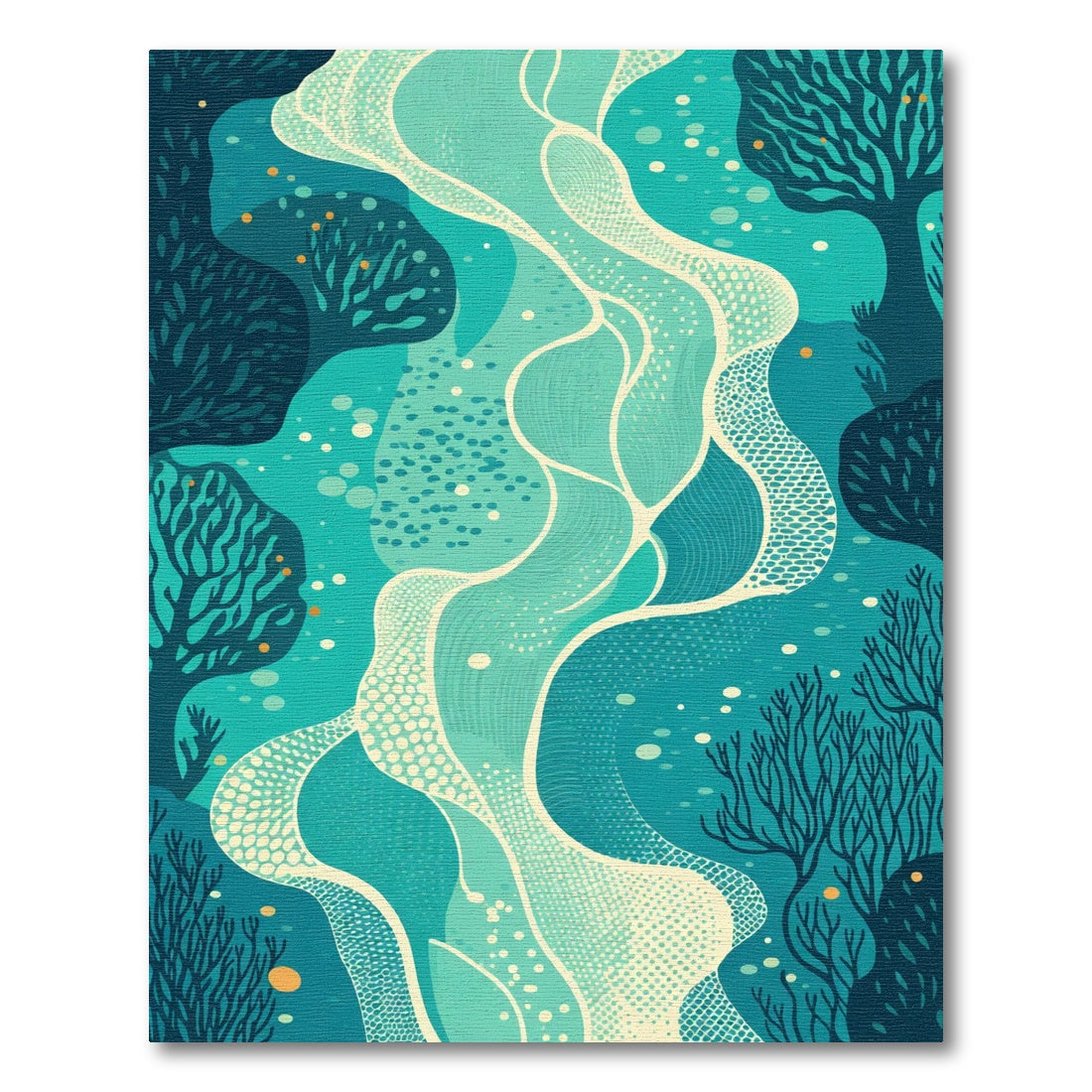Teal Abstract Flowing River Trees Rug