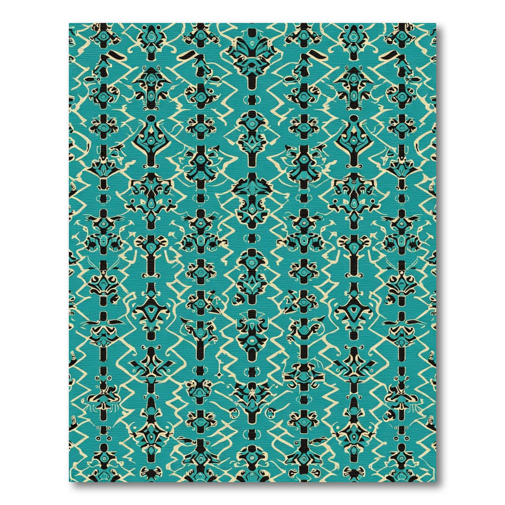 Teal Black Organic Medallion Lattice Rug
