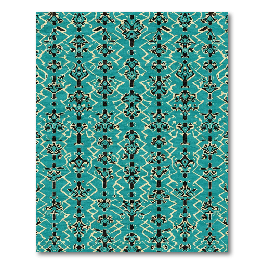 Teal Black Organic Medallion Lattice Rug