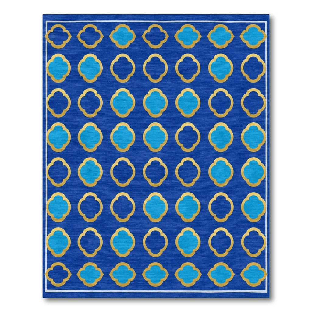 Royal Blue Quatrefoil Gold Geometric Rug