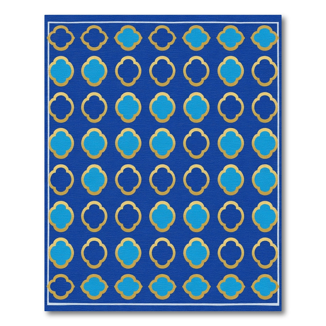Royal Blue Quatrefoil Gold Geometric Rug