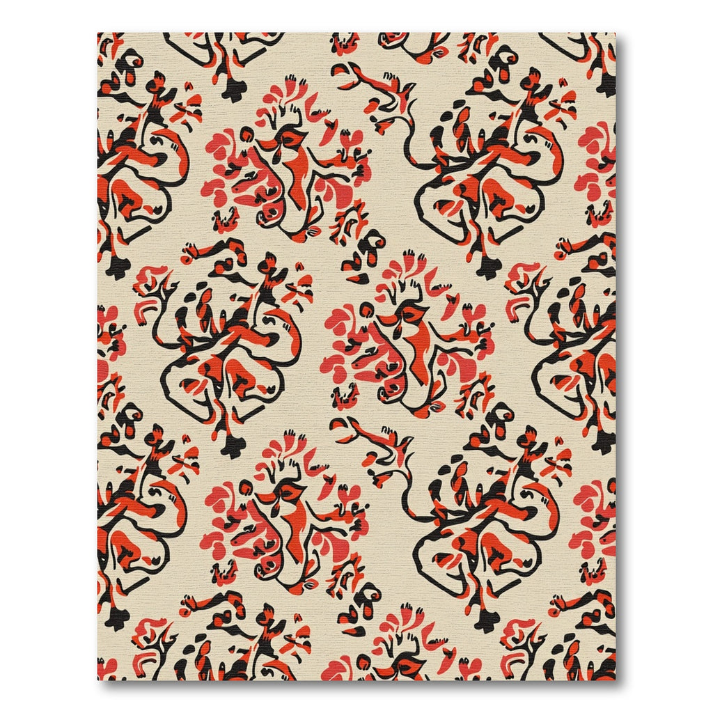 Crimson Red Abstract Floral Swirl Rug