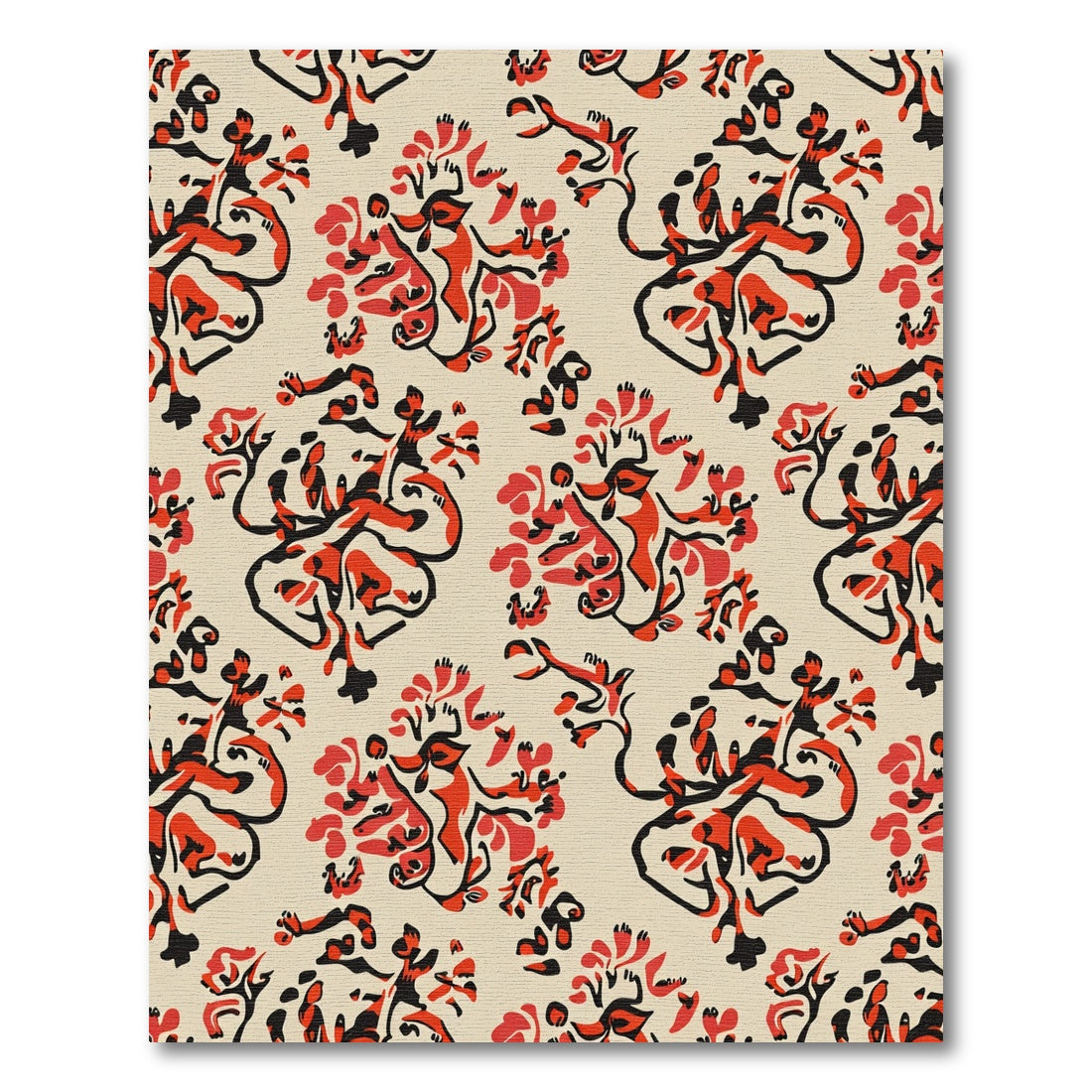 Crimson Red Abstract Floral Swirl Rug