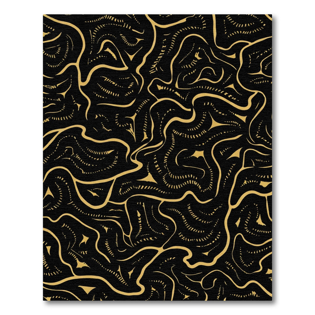 Gold Winding Lines on Black Canvas Rug