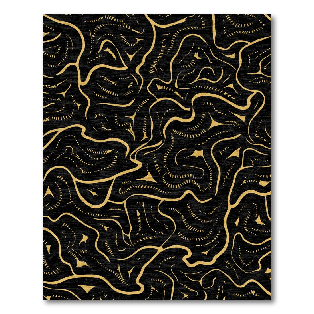 Gold Winding Lines on Black Canvas Rug