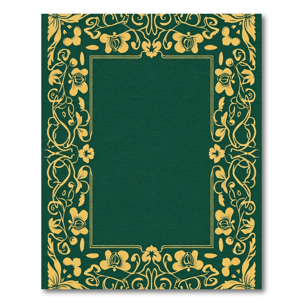 Golden Floral Vine Emerald Border Rug