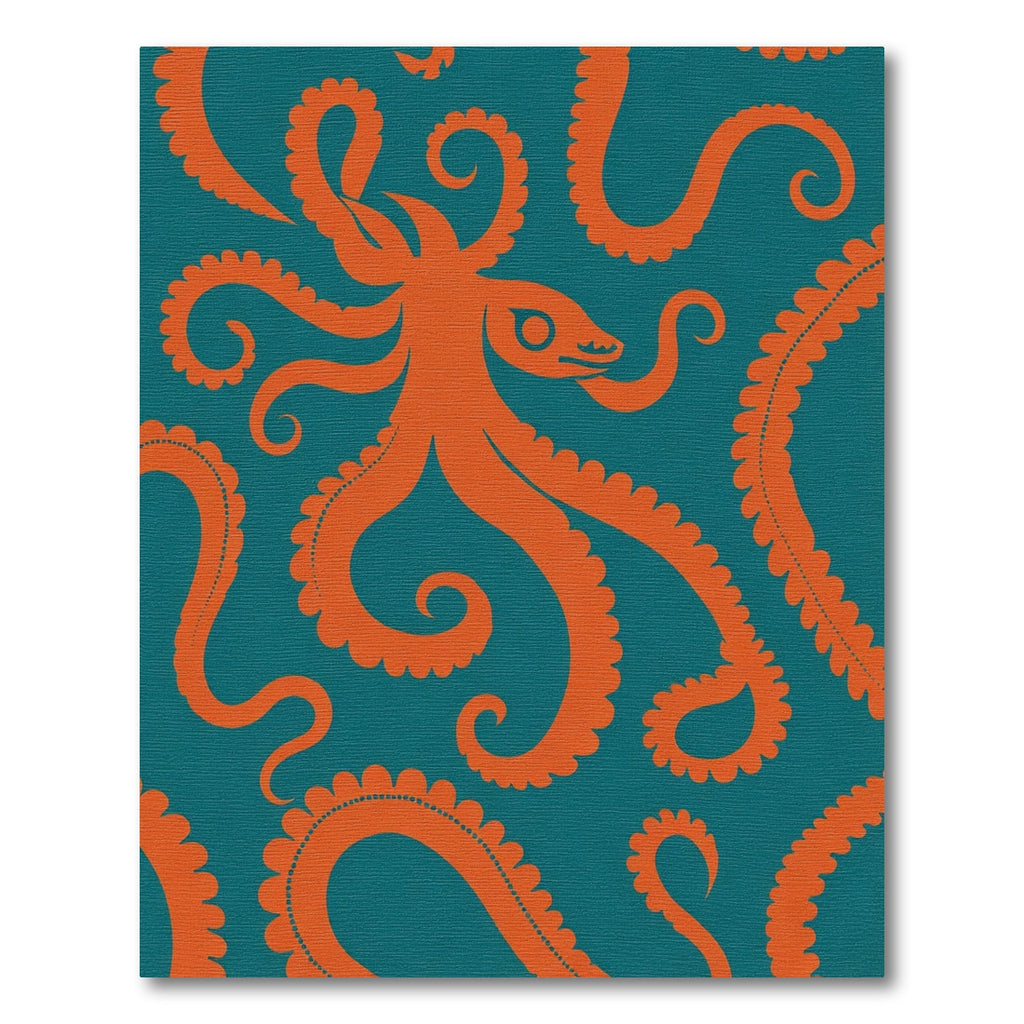 Bold Orange Octopus Teal Swirl Rug