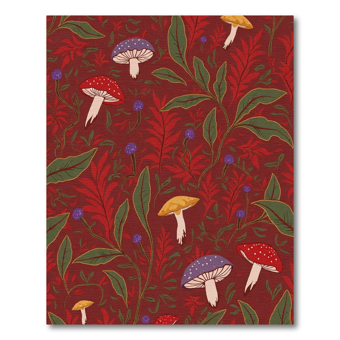 Whimsical Mushroom Folklore Red Rug