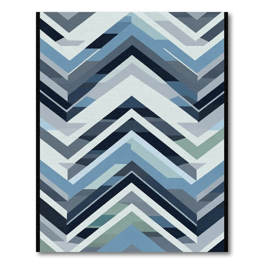Cool Blue Chevron Geometric Rug