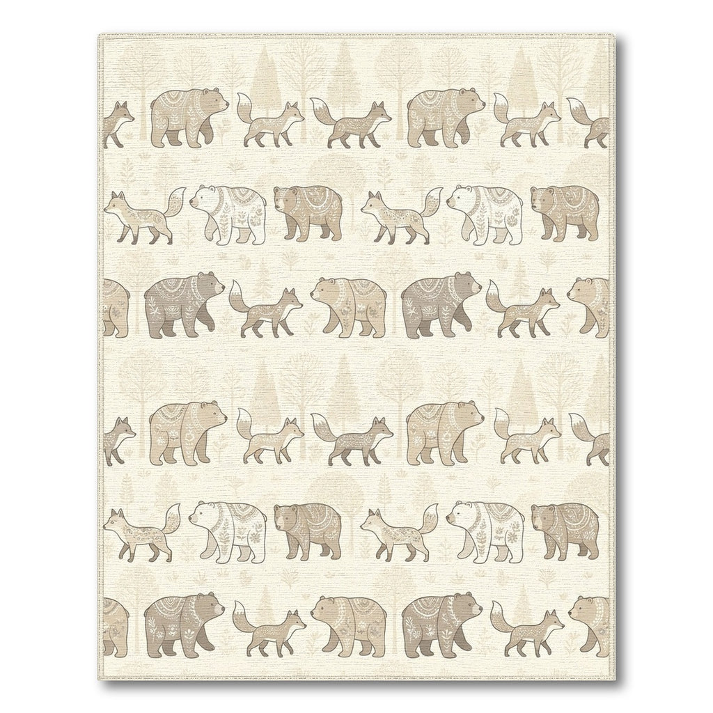Woodland Bears and Foxes Scandinavian Scene Rug