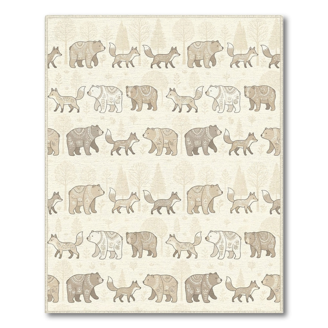 Woodland Bears and Foxes Scandinavian Scene Rug
