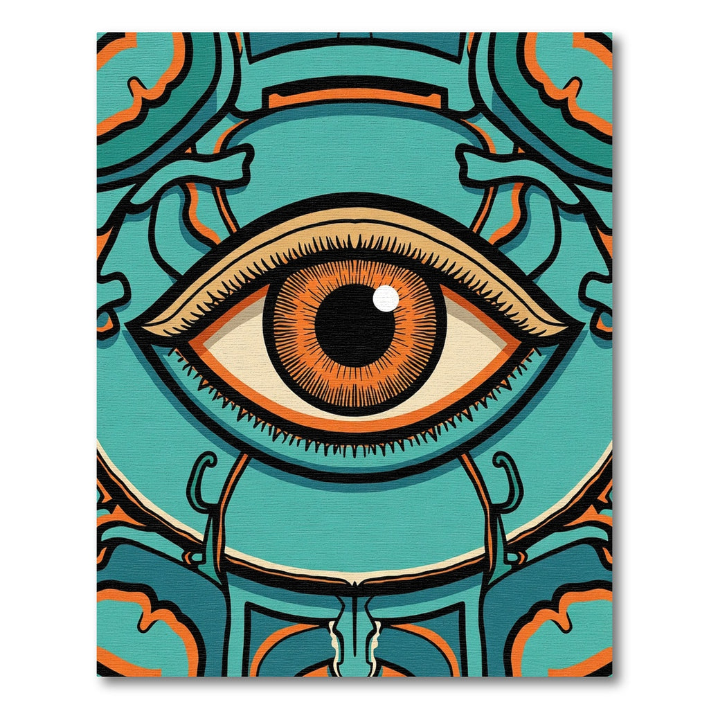 Turquoise Orange Eye Surround Art Rug