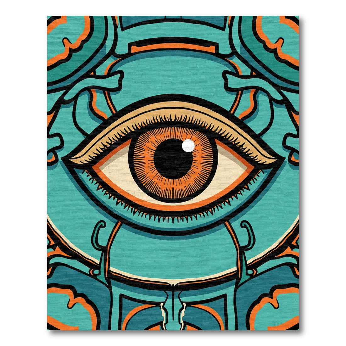 Turquoise Orange Eye Surround Art Rug