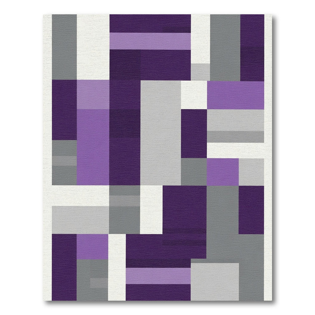 Abstract Purple Gray Geometric Blocks Rug