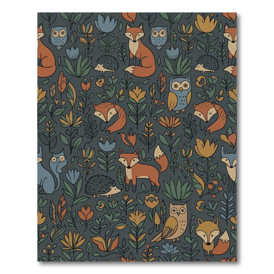 Woodland Creatures Foliage Mid Century Rug