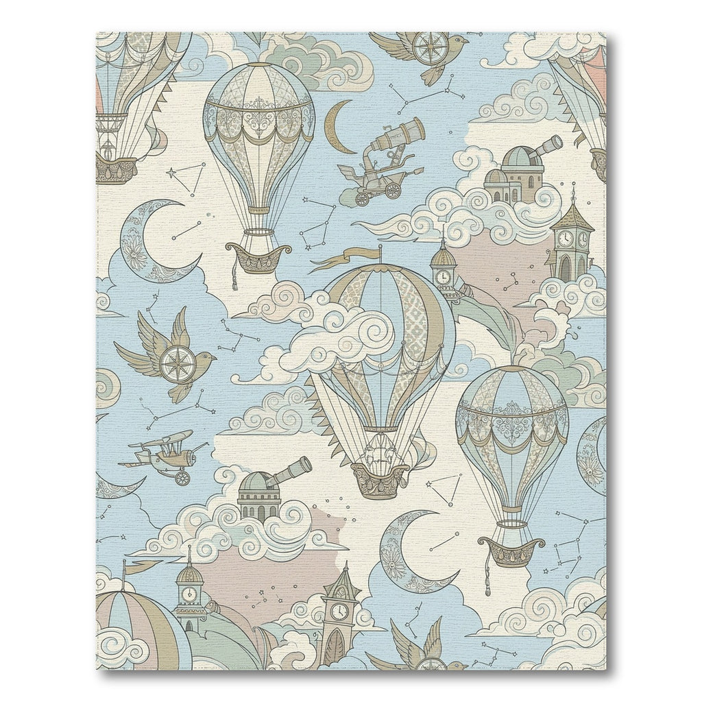 Steampunk Hot Air Balloon Sky Adventure Rug