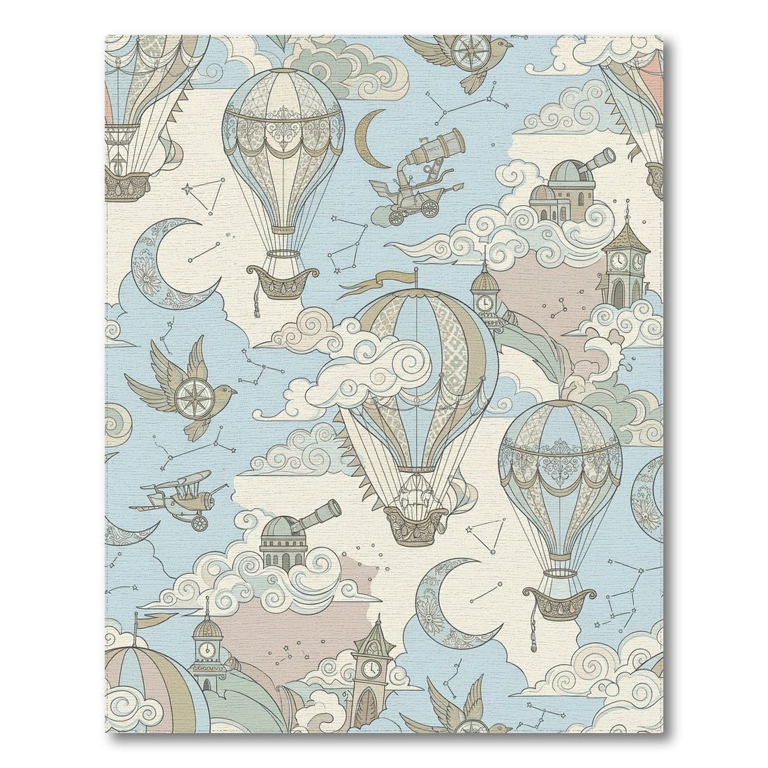 Steampunk Hot Air Balloon Sky Adventure Rug