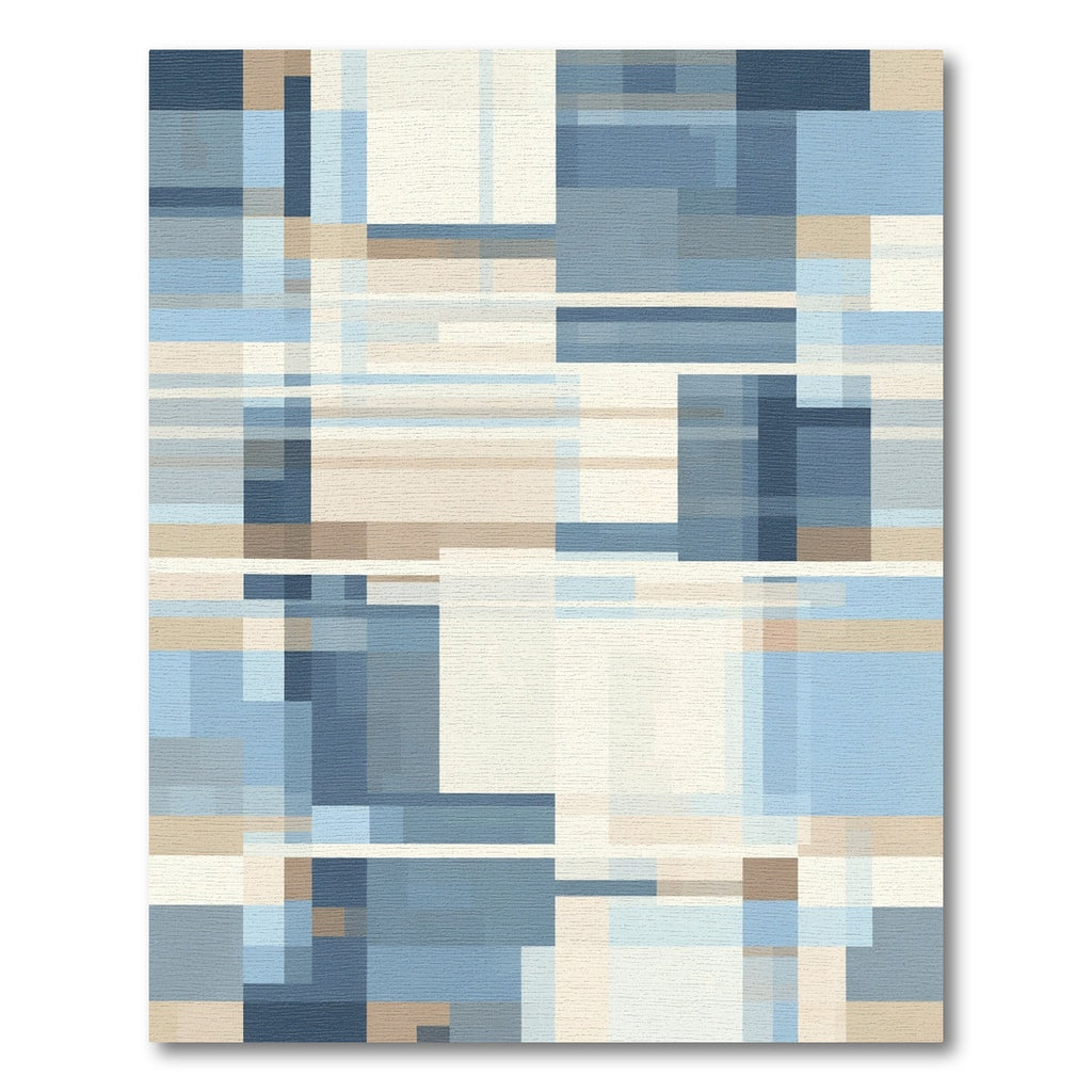 Abstract Blue Tan Geometric Blocks Rug