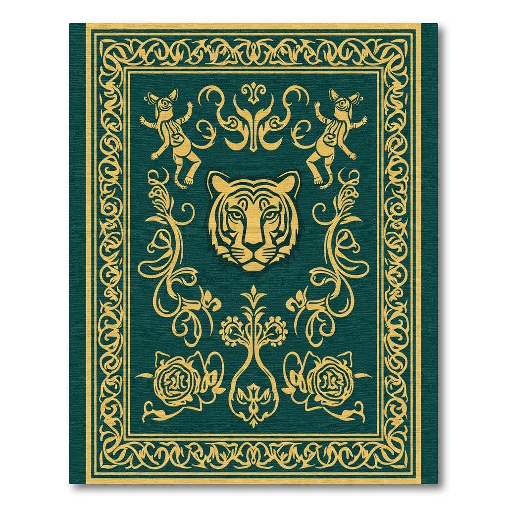 Emerald Green Gold Tiger Motif Rug