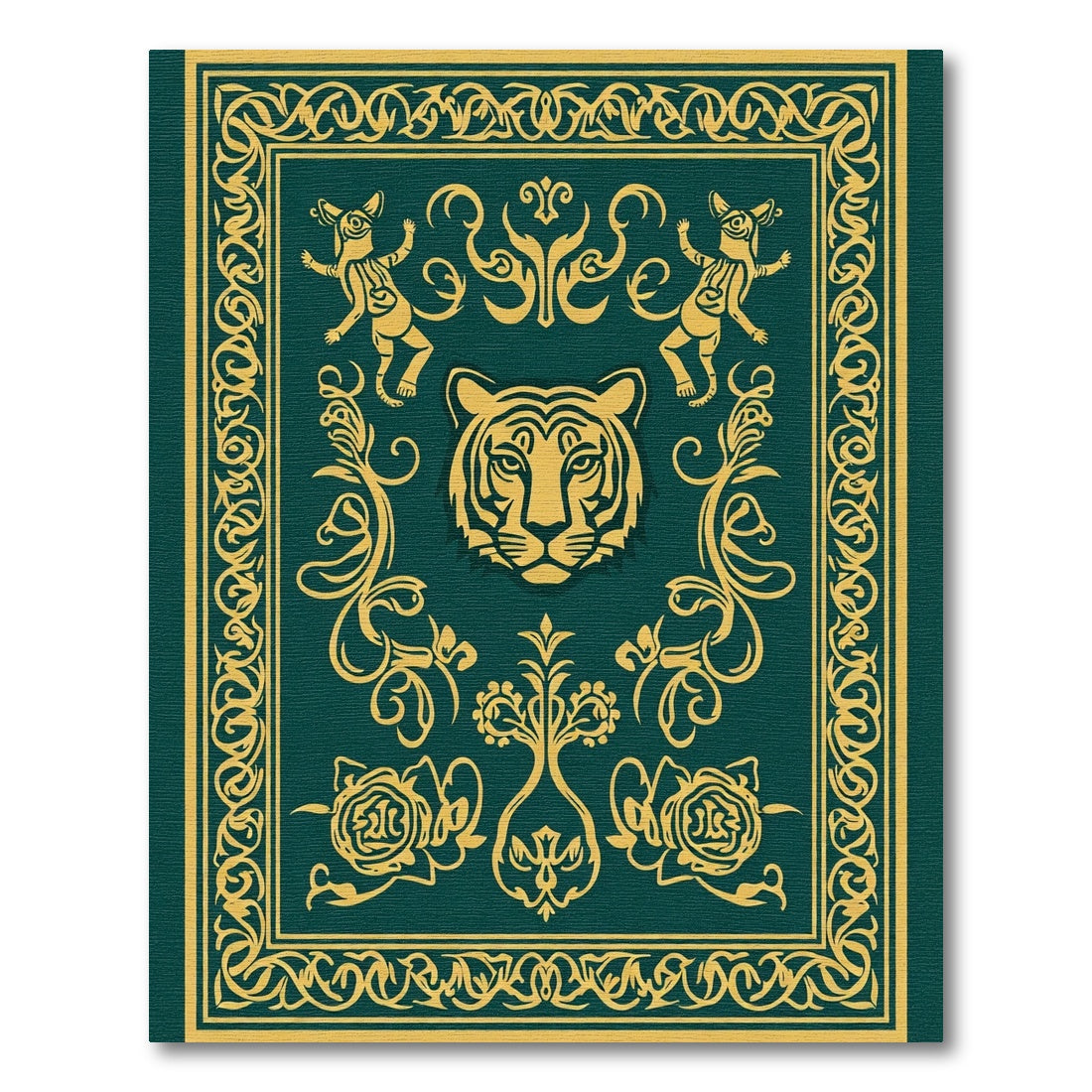 Emerald Green Gold Tiger Motif Rug