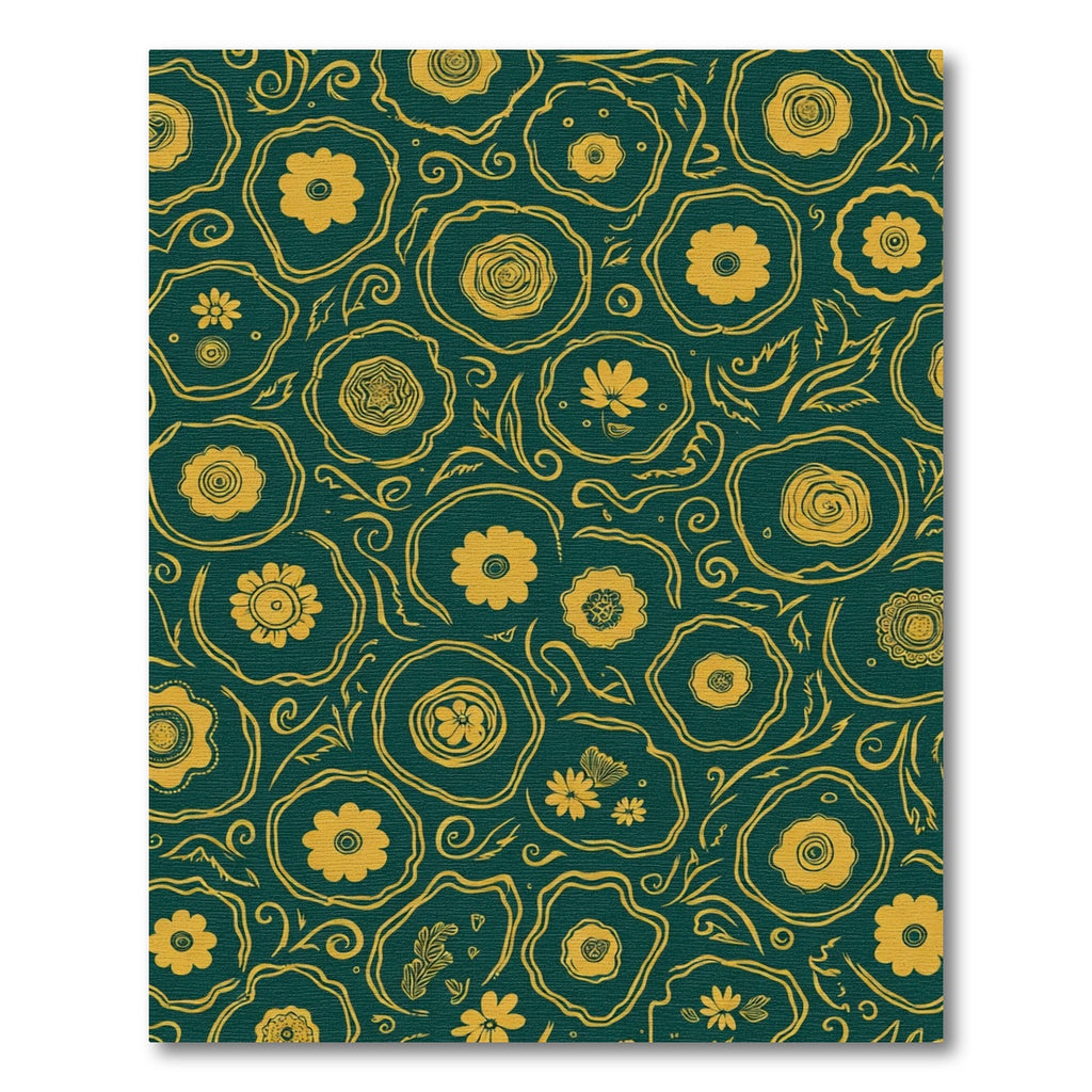 Golden Floral Swirls Teal Rug