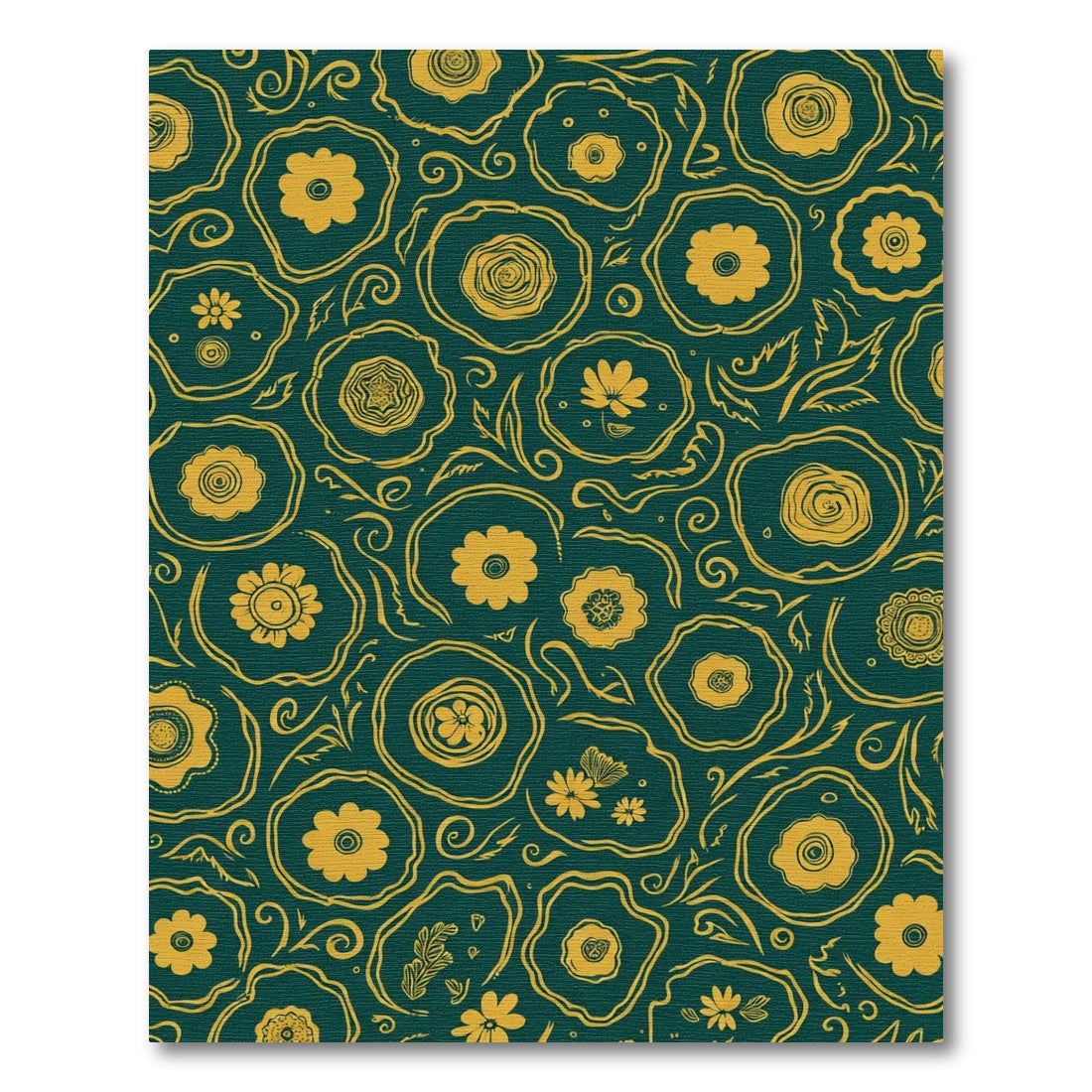 Golden Floral Swirls Teal Rug